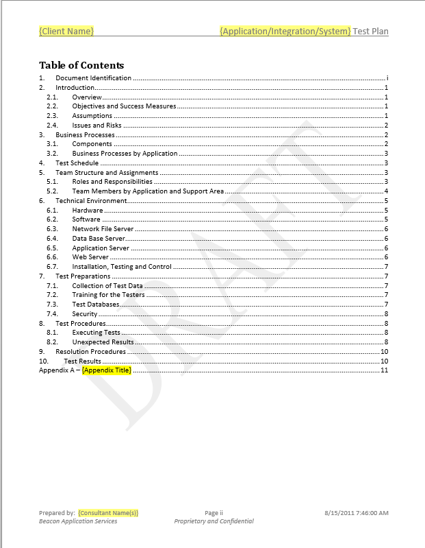 Beacon's PeopleSoft Test Plan outline