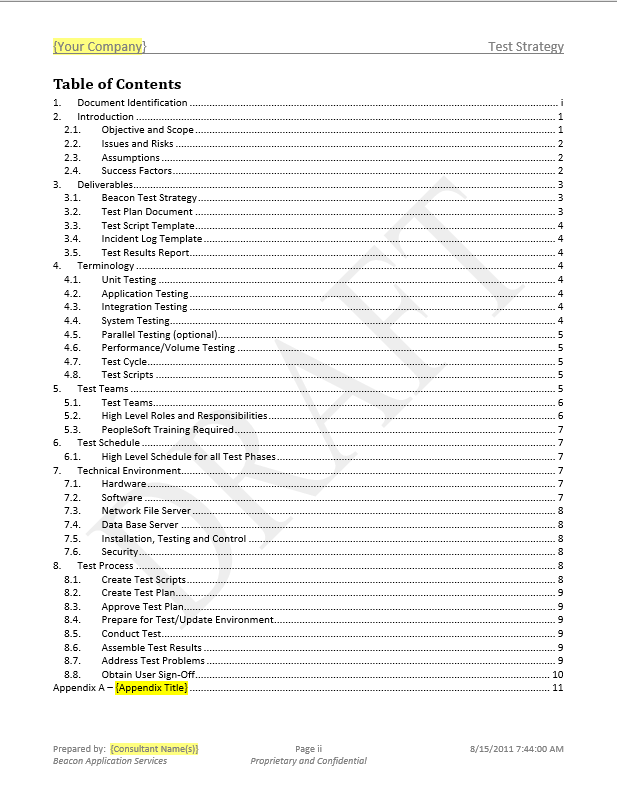 Beacon's PeopleSoft Test Strategy outline